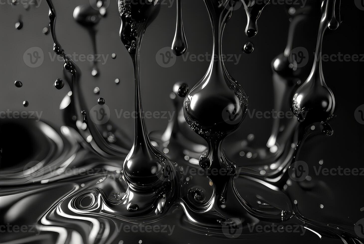 Black oil liquid - drops and splashes, abstract background. photo