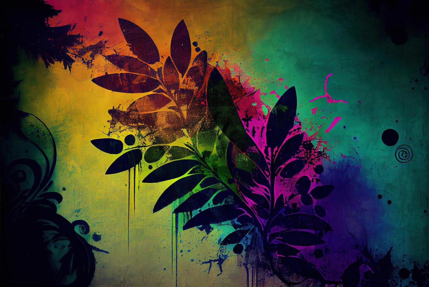 Dark and colorful floral pattern grunge graffiti design. photo