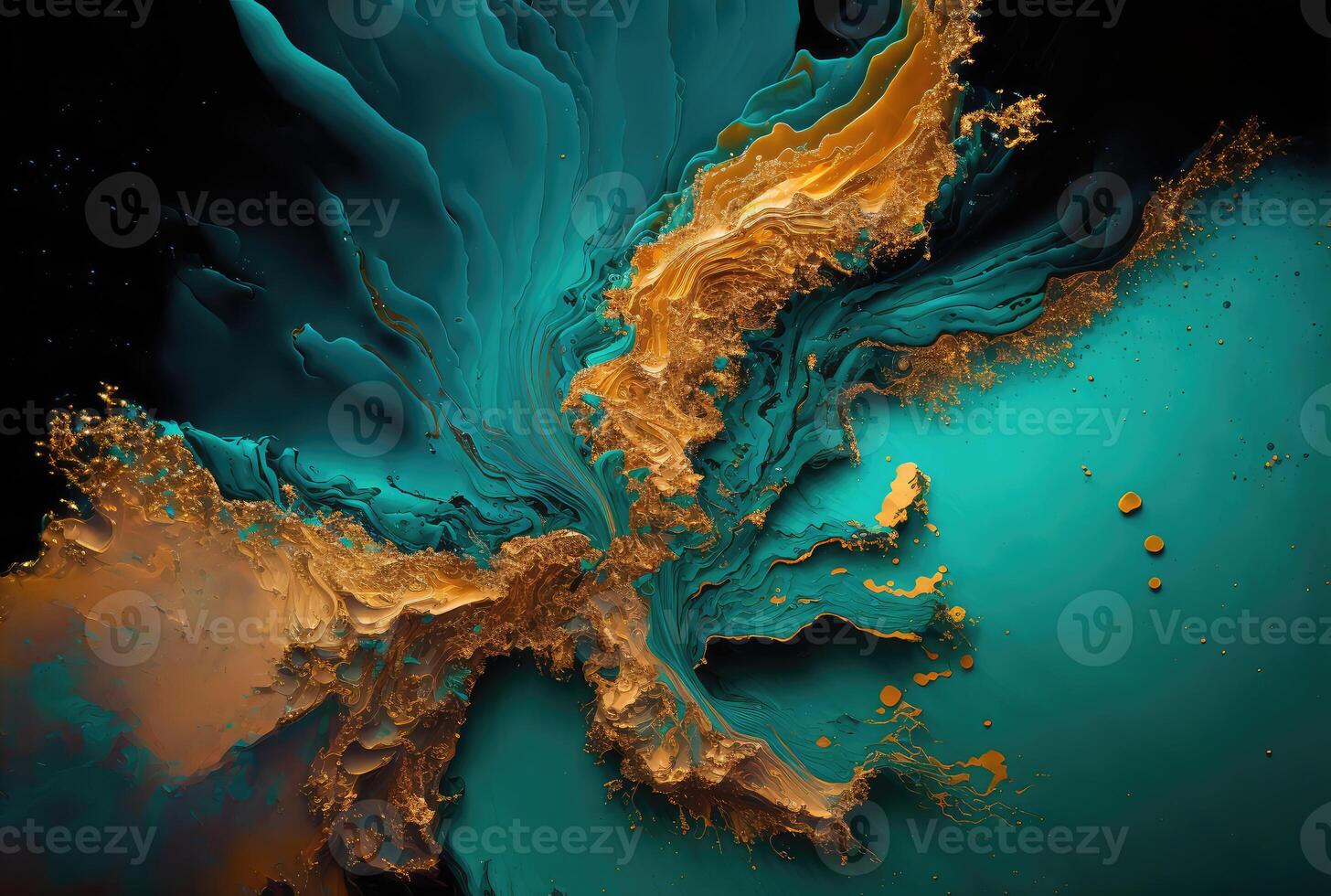 Liquid golden and turquoise grunge abstract background. photo