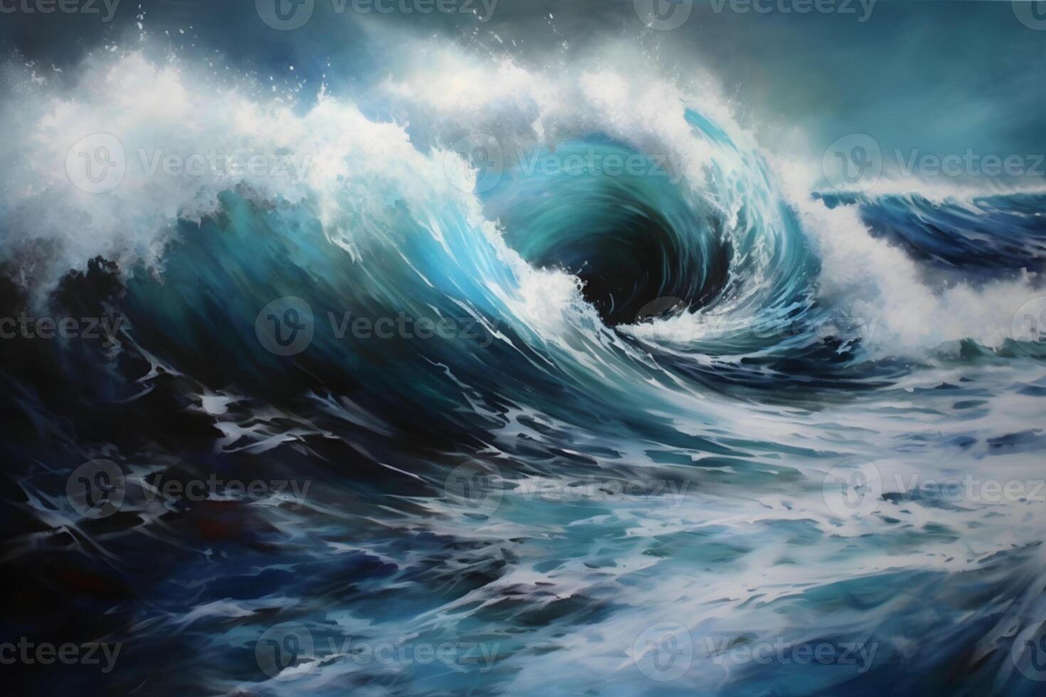 beautiful Ocean waves closeup view. different styles, paper cut, painting, drawing photo