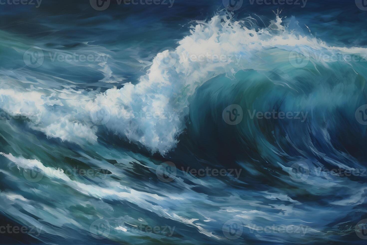 beautiful Ocean waves closeup view. different styles, paper cut, painting, drawing photo