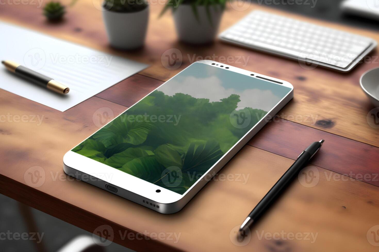 Mockup of modern laptop, smartphone, mac, pc, tablet on the table photo