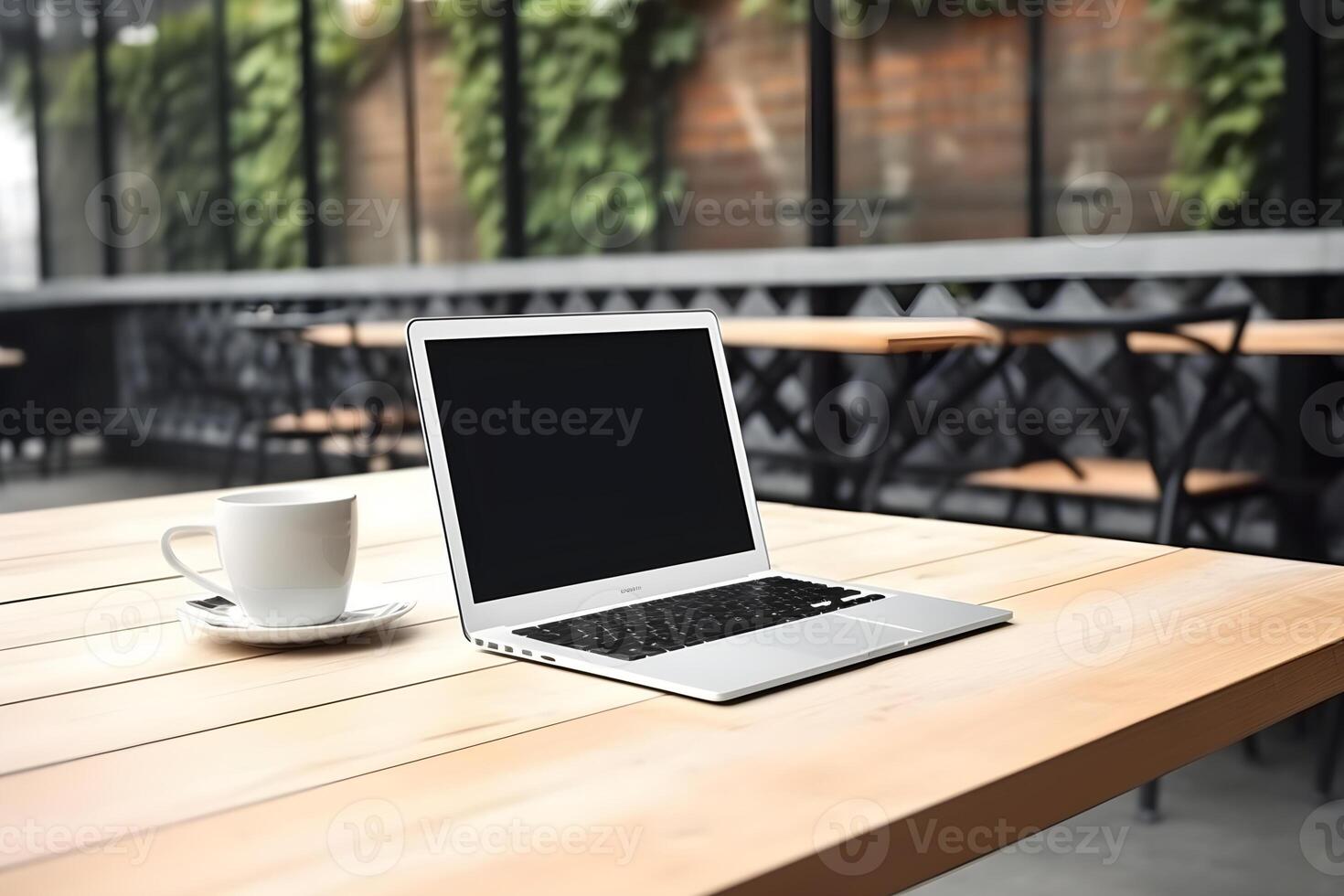 Mockup of modern laptop, smartphone, mac, pc, tablet on the table photo