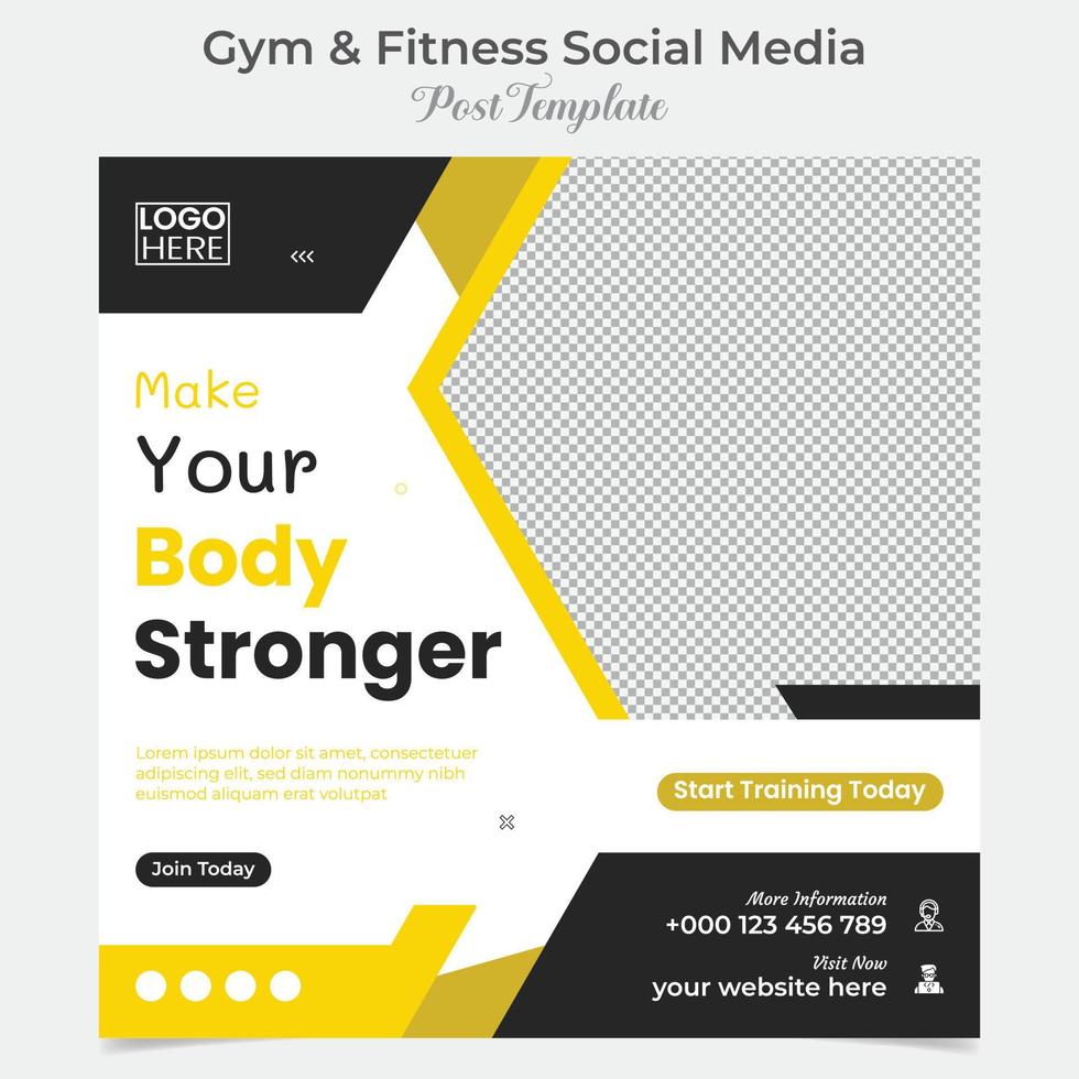 fitness and gym workout training social media post and square flyer post banner template design vector