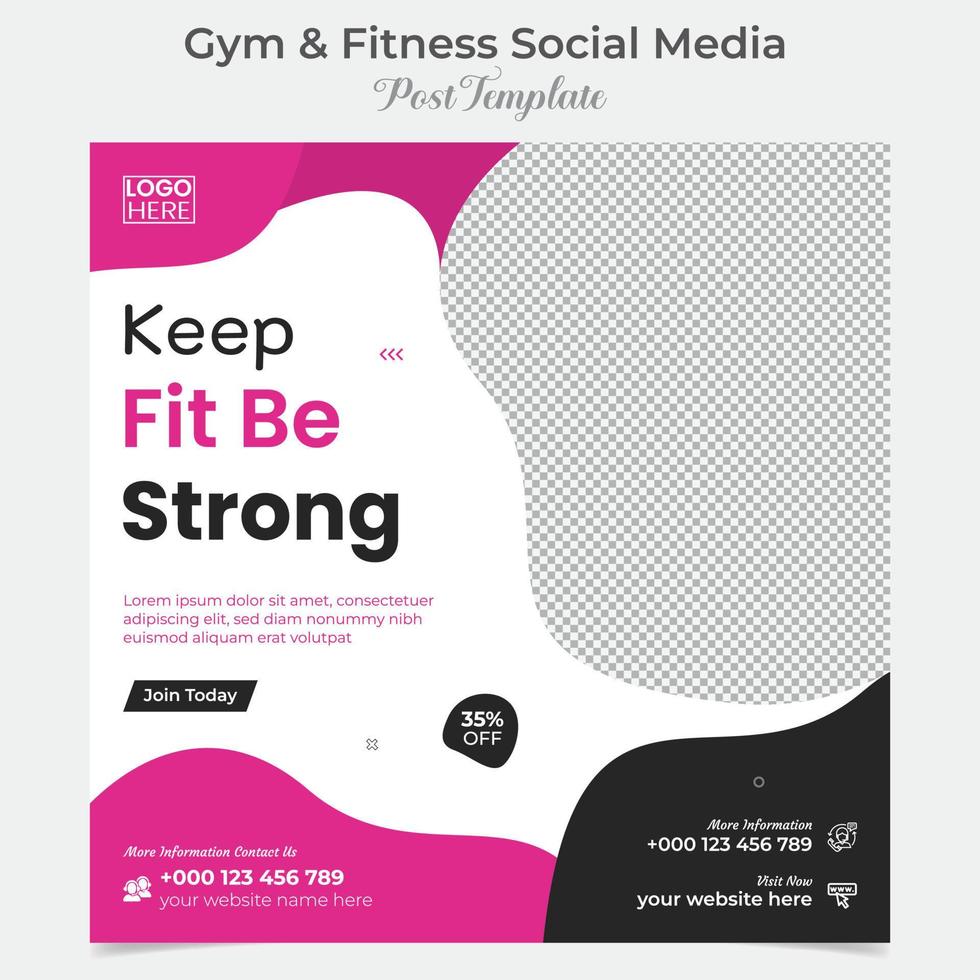 gym, fitness and sports social media post and square flyer post banner template design vector