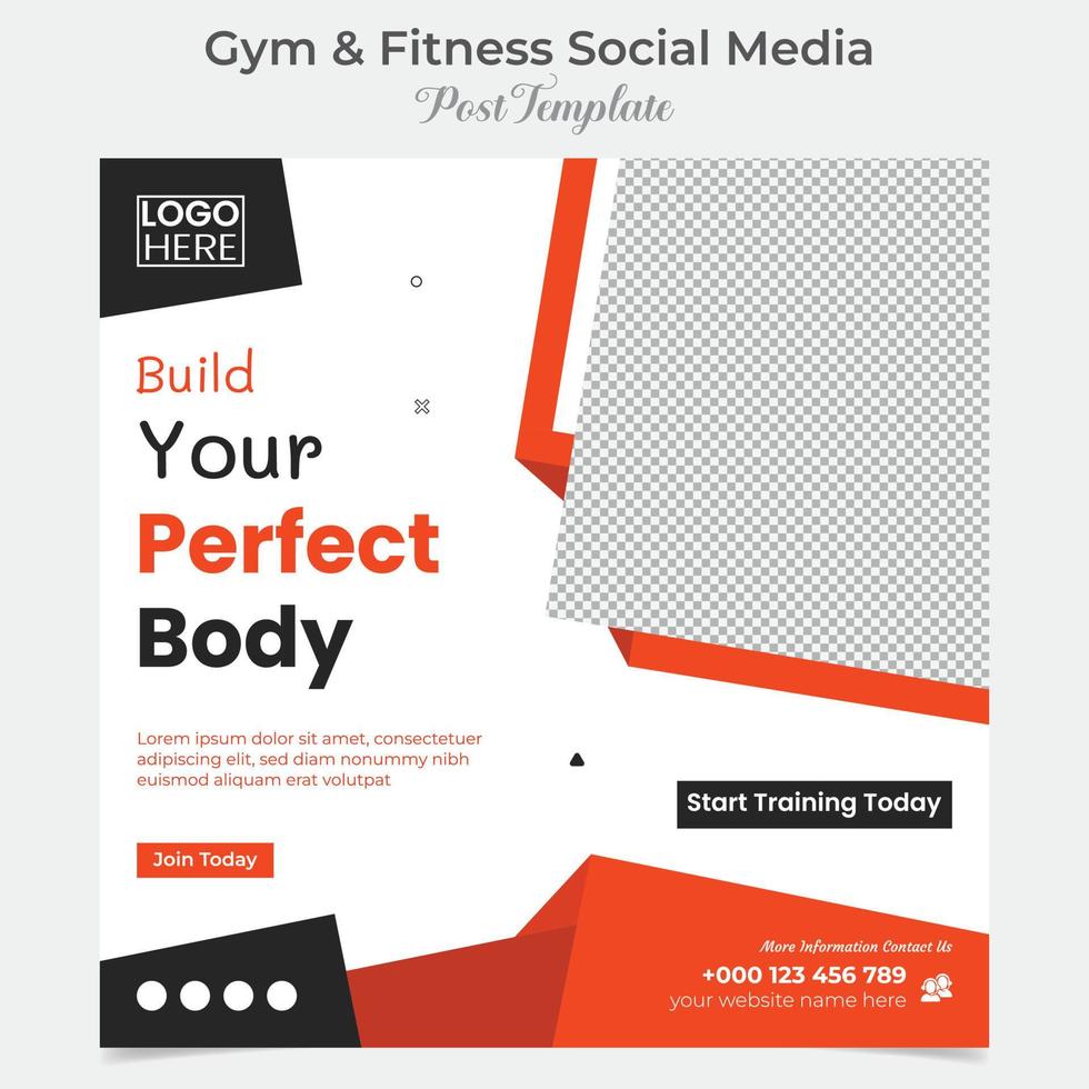 fitness training and gym workout square flyer post banner and social media post template design vector