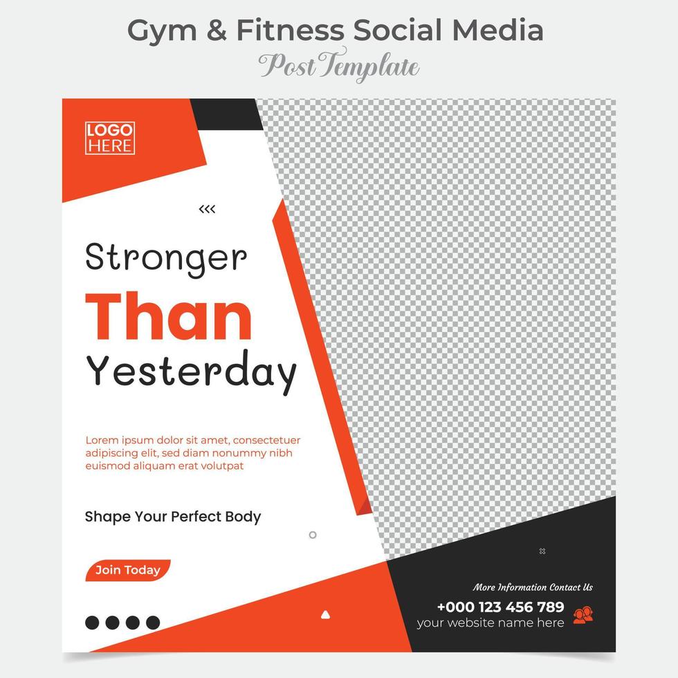 gym and fitness promotional square flyer post banner and social media post template design vector