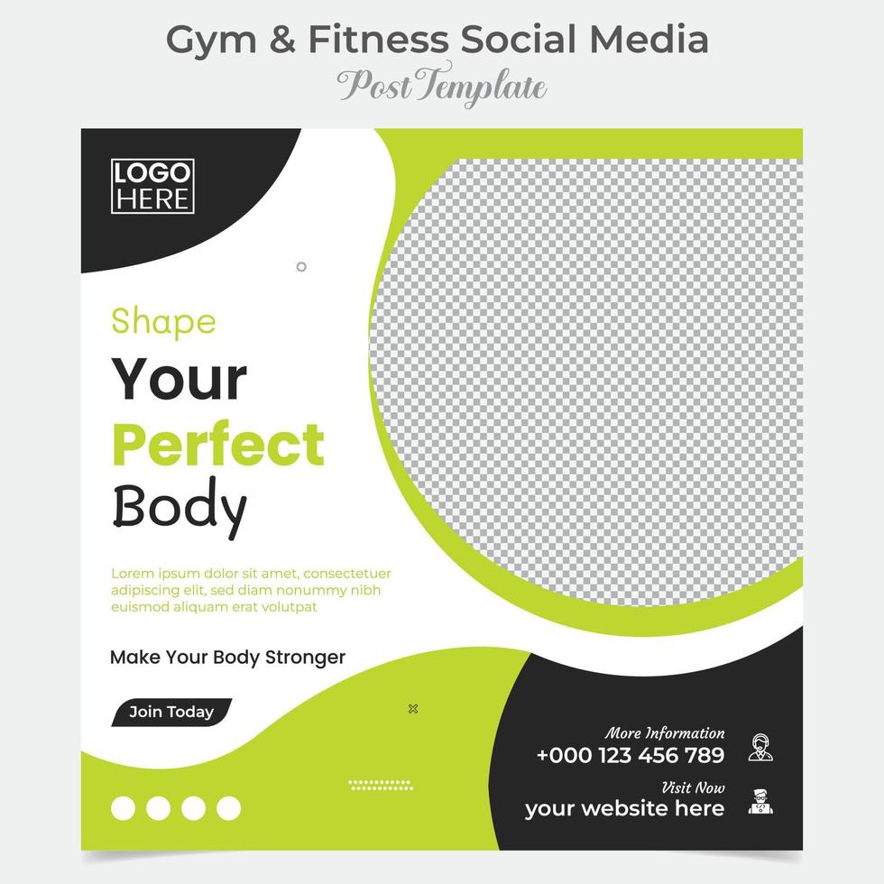 fitness training social media post and square flyer post banner template design vector