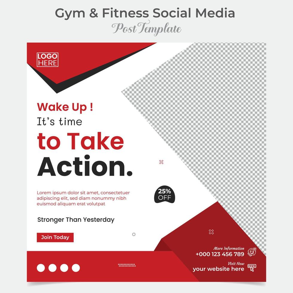 gym, fitness and sports social media post and square flyer post banner template design vector