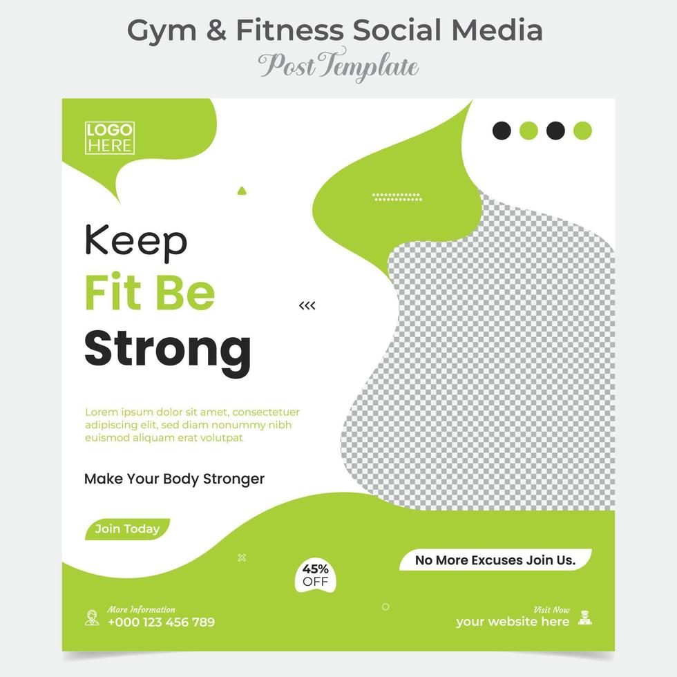 gym zone fitness square flyer post banner and social media post template design vector