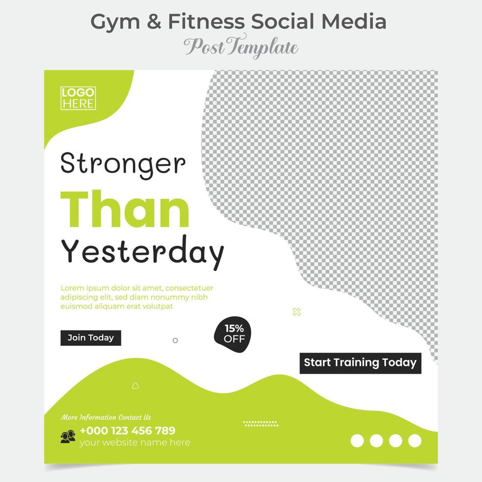 gym, fitness and sports social media post and square flyer post banner template design vector