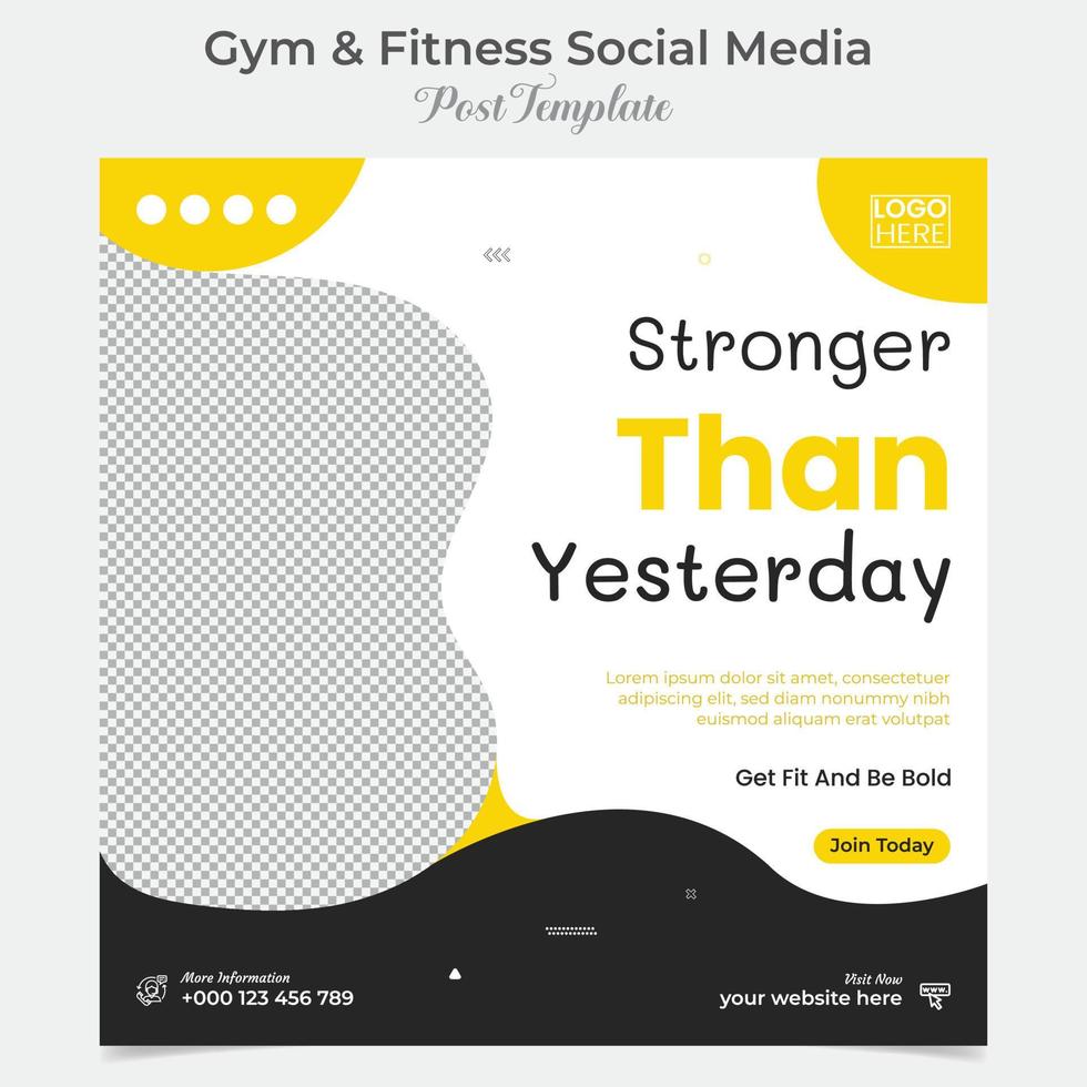 gym, fitness and sports social media post and square flyer post banner template design vector