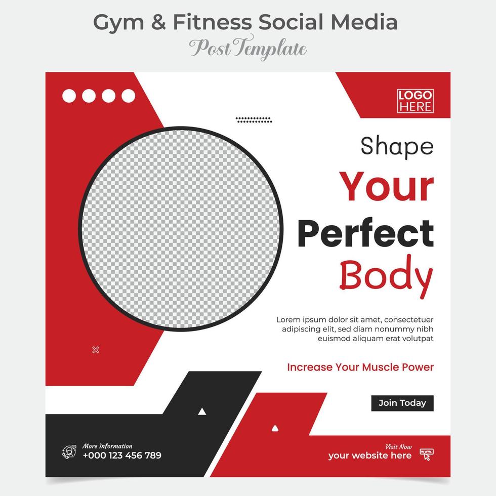 gym and fitness promotional square flyer post banner and social media post template design vector