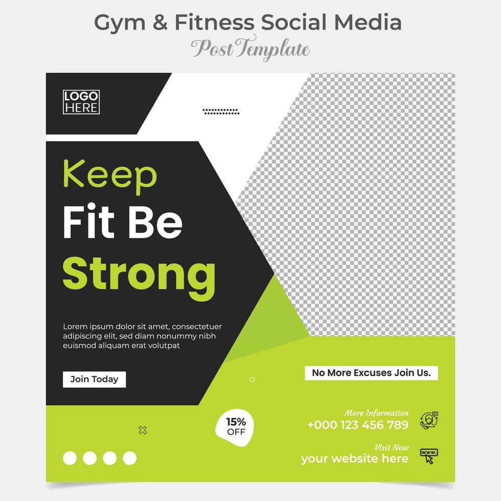 fitness gym social media post and square flyer post banner template design package vector