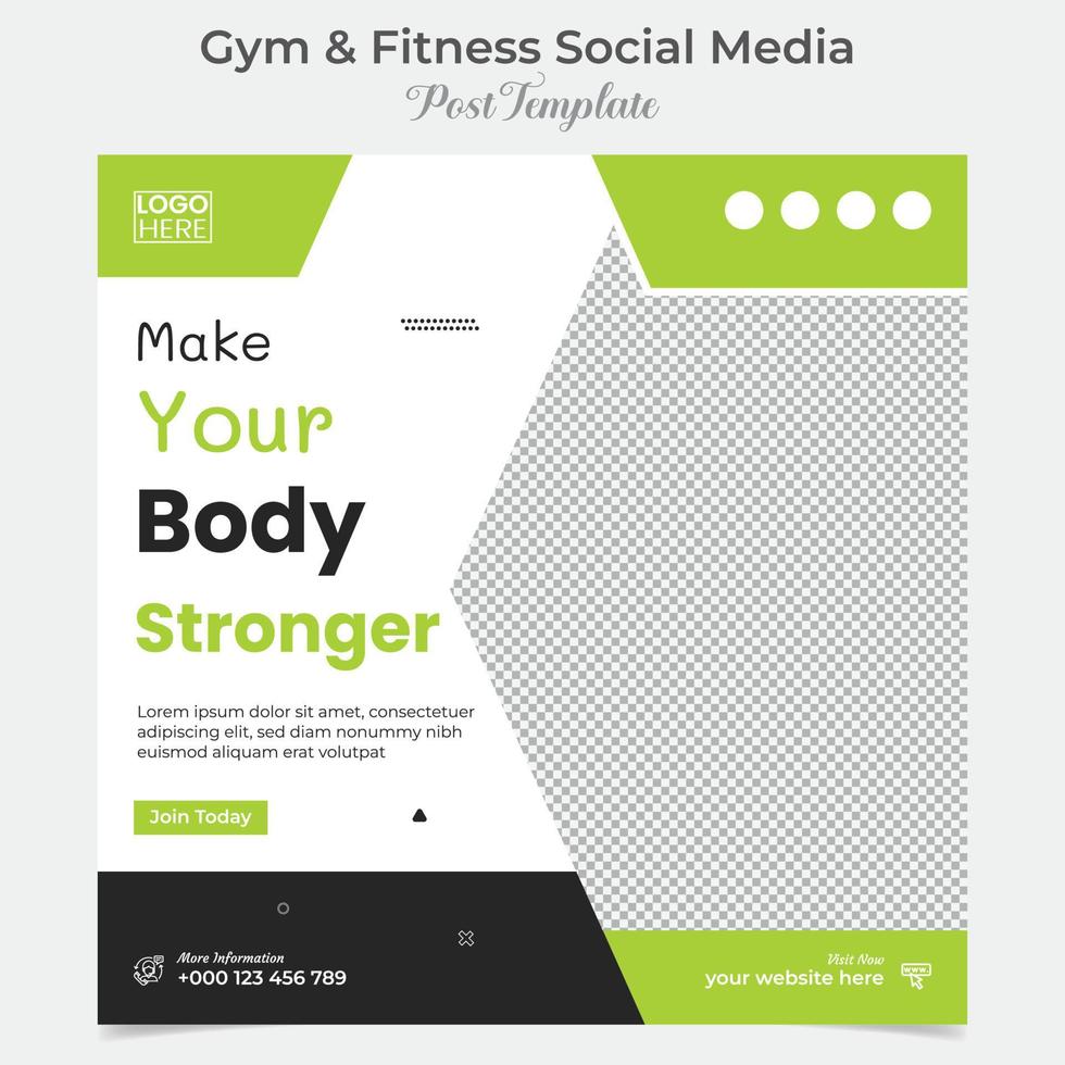 fitness training social media post and square flyer post banner template design vector