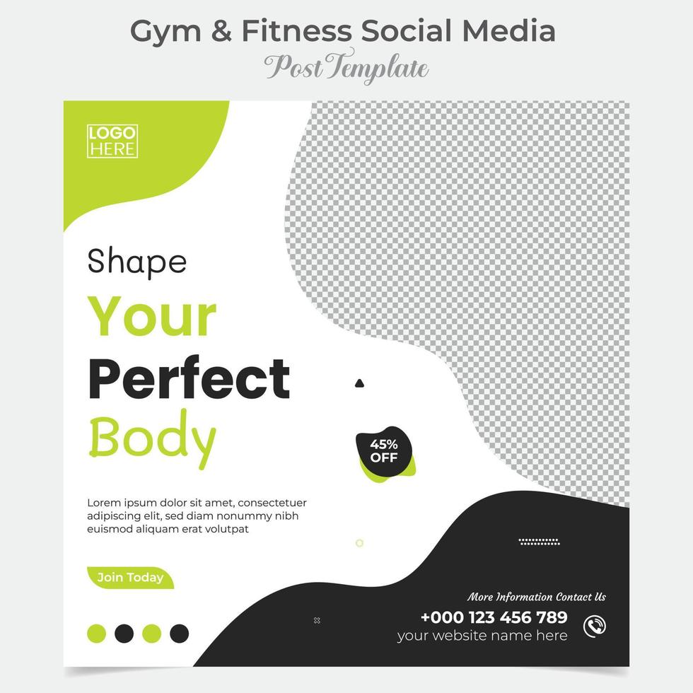 gym and fitness square flyer post banner and social media post template design vector