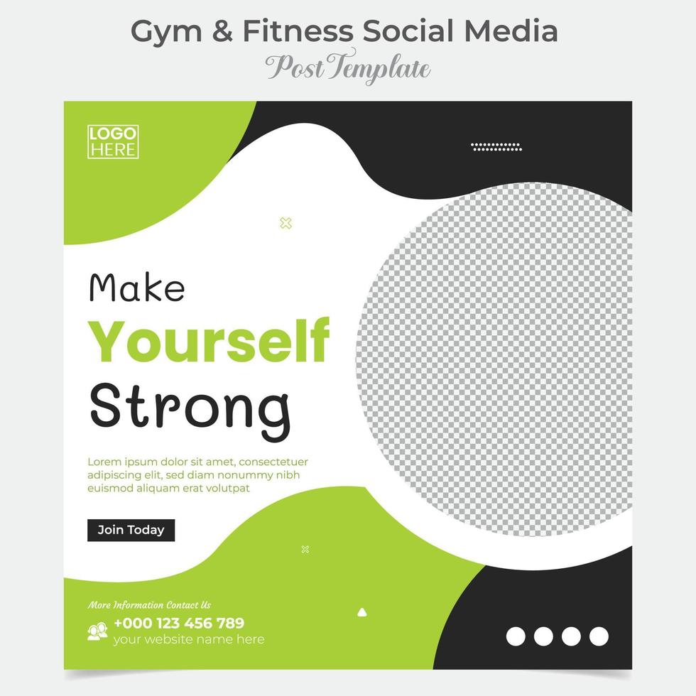 gym, fitness and sports social media post and square flyer post banner template design vector