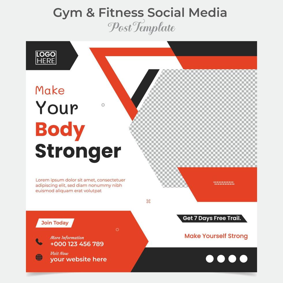 gym and fitness promotional square flyer post banner and social media post template design vector
