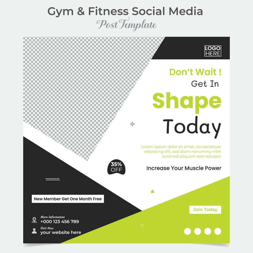 fitness gym social media post and square flyer post banner template design package vector