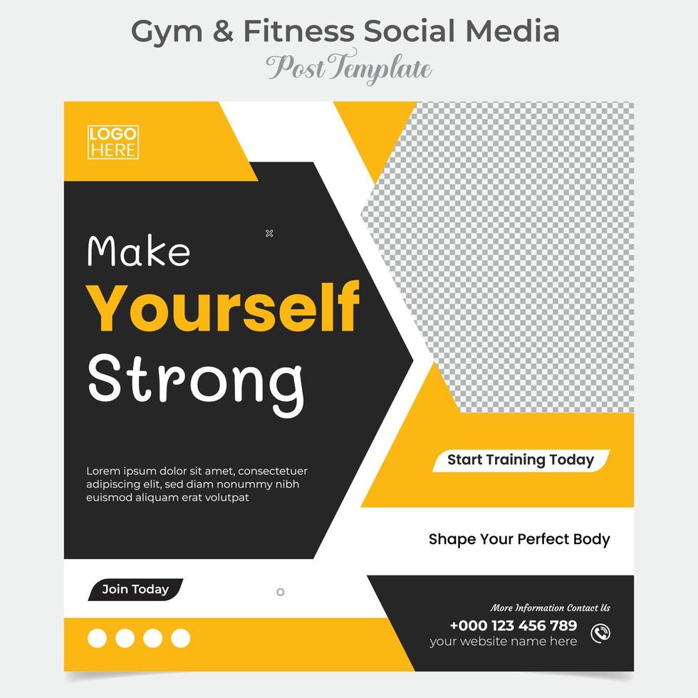 fitness training social media post and square flyer post banner template design vector