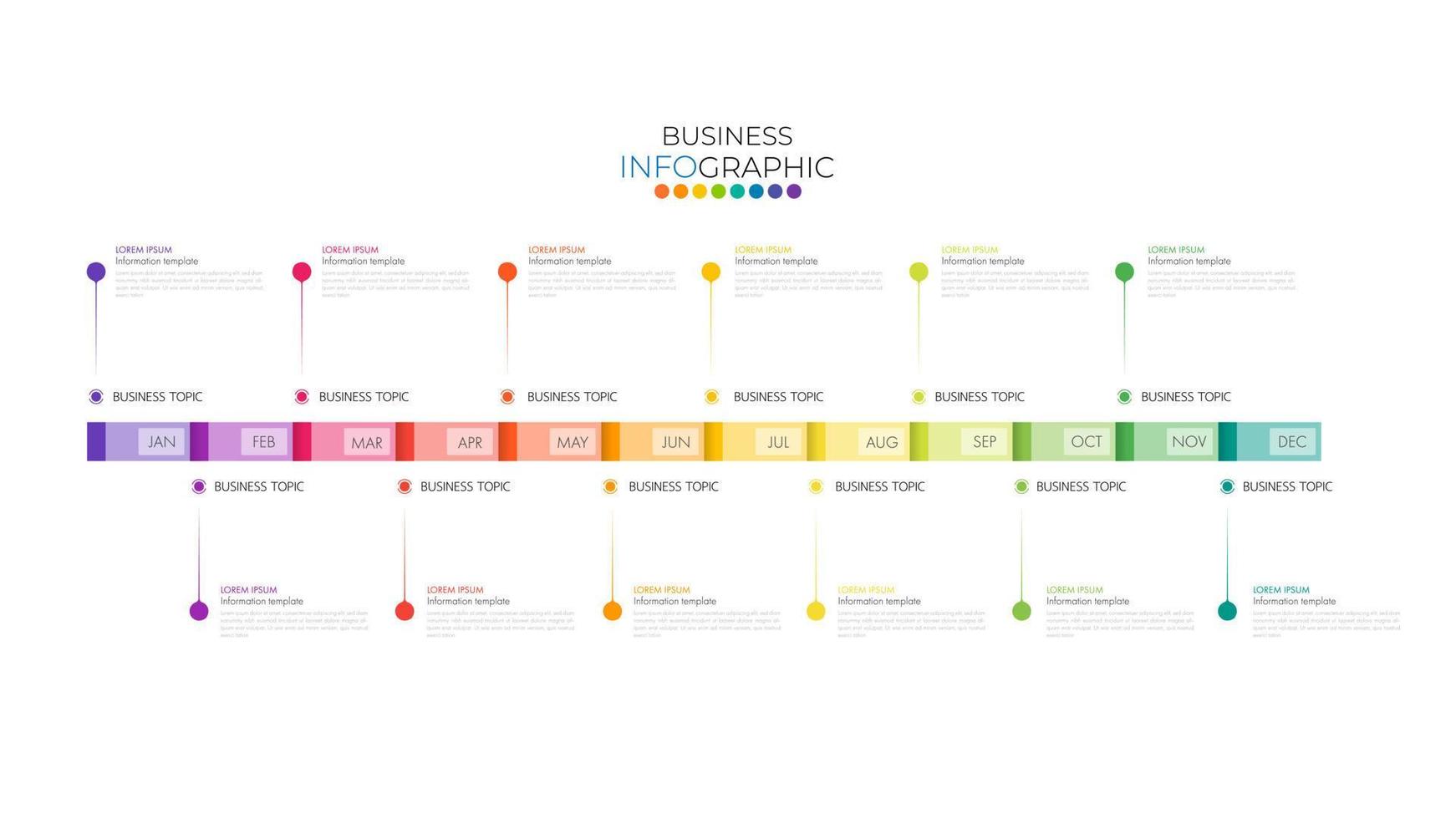 Infographic business year plan tenmplate and breakdown details 12 months can be use for a presentation about business plan. vector