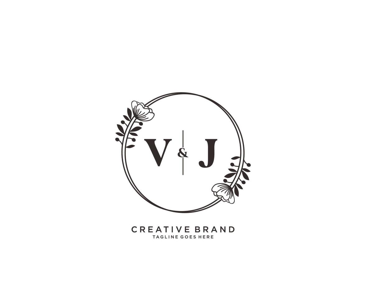 initial VJ letters hand drawn feminine and floral botanical logo suitable for spa salon skin hair beauty boutique and cosmetic company. vector