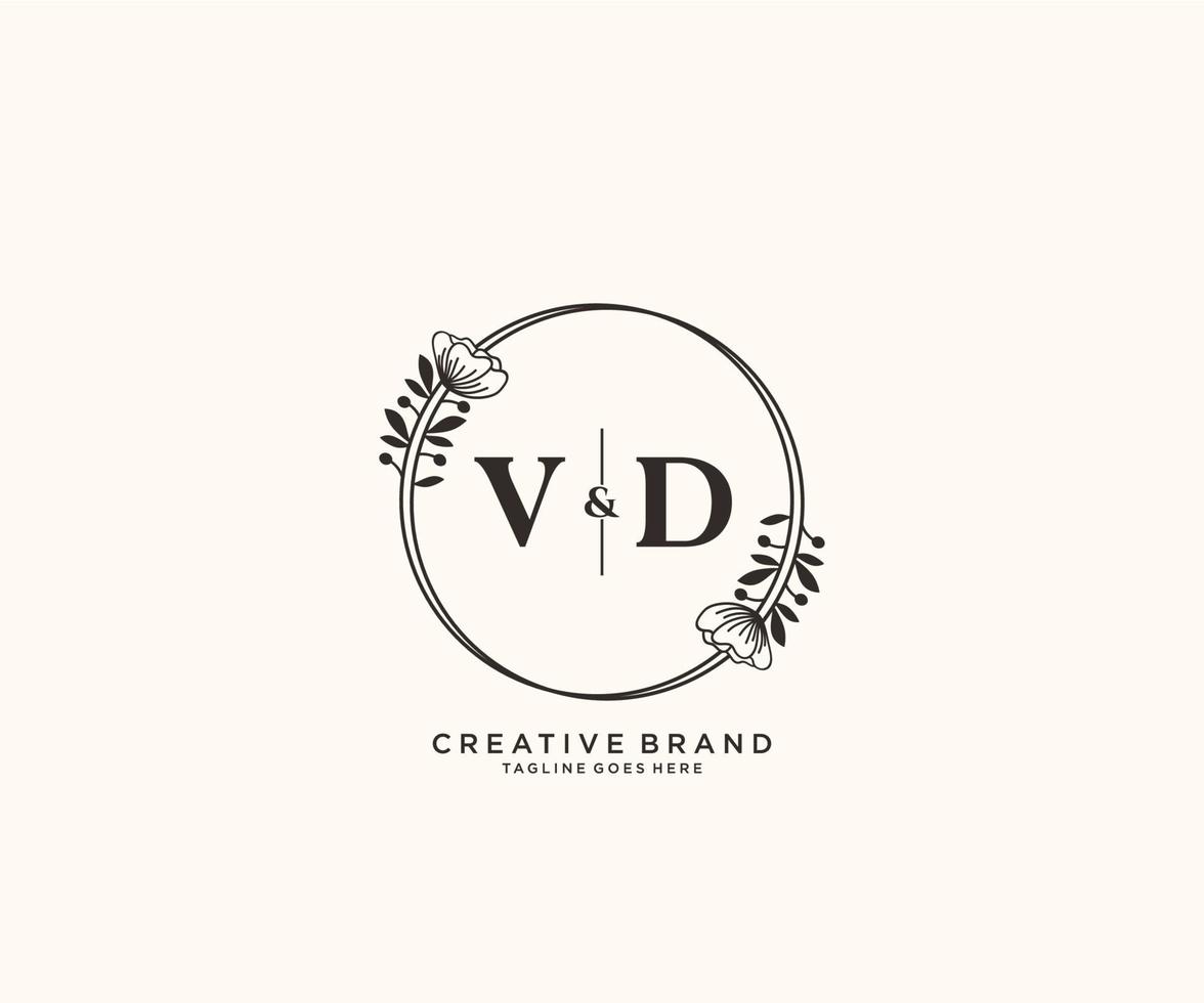 initial VD letters hand drawn feminine and floral botanical logo suitable for spa salon skin hair beauty boutique and cosmetic company. vector