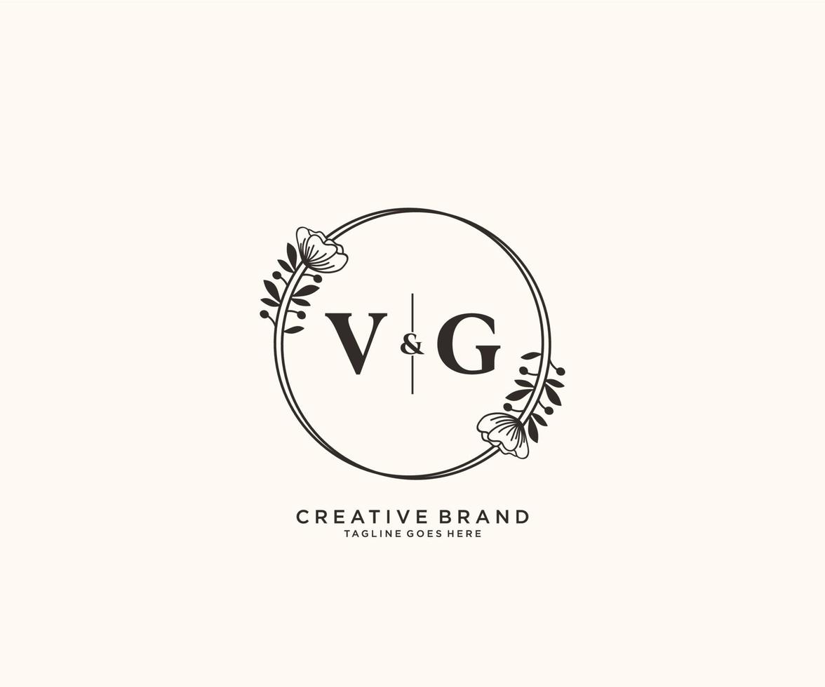 initial VG letters hand drawn feminine and floral botanical logo suitable for spa salon skin hair beauty boutique and cosmetic company. vector