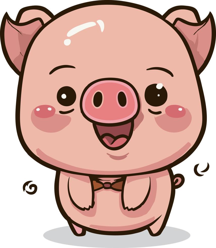 linda bebé cerdo rosado dibujos animados estilo lleno sonrisa vector mascota