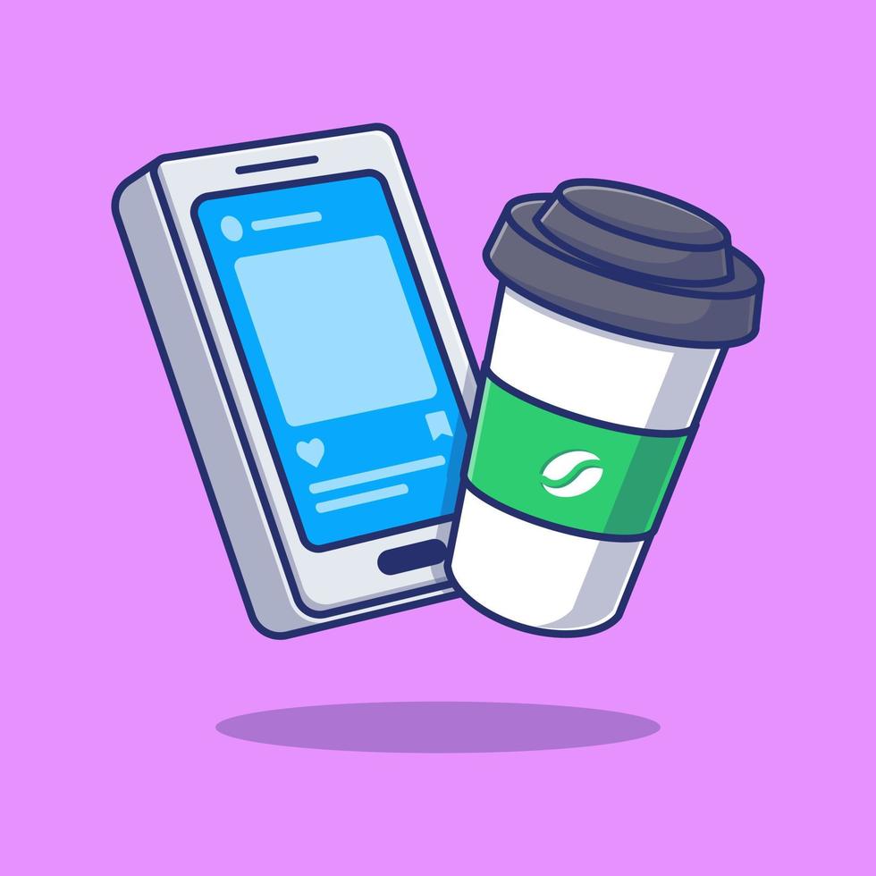 Coffee and smartphone icon illustration. technology concept isolated vector