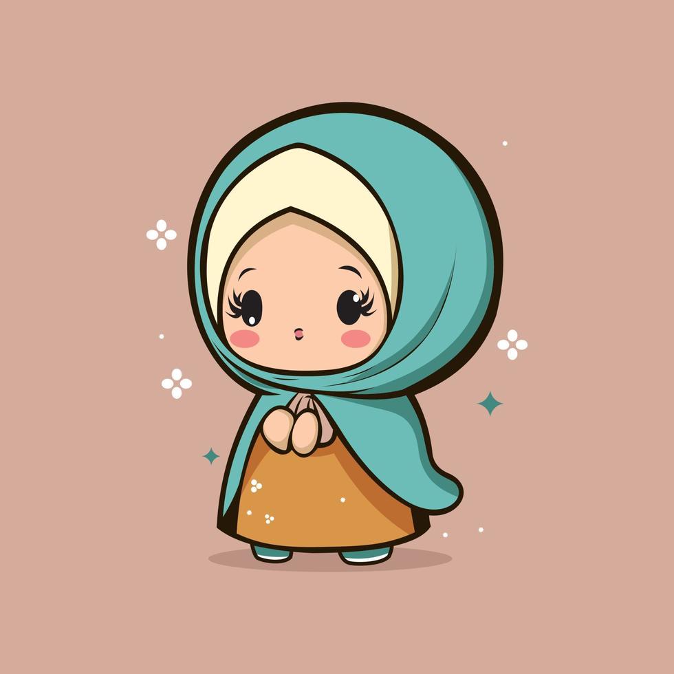 cute and adorable hijab muslim woman vector illustration