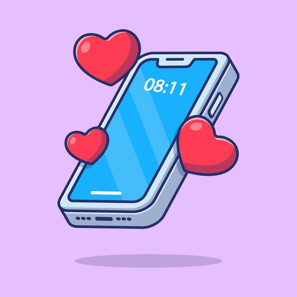 móvil teléfono con amor mensaje firmar dibujos animados vector icono ilustración tecnología fiesta aislado