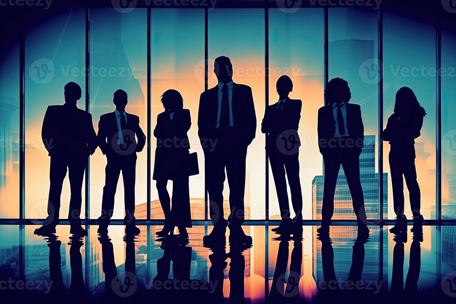 Silhouettes of Business People in an Office Building. Business People Meeting Team Corporate Concept. photo