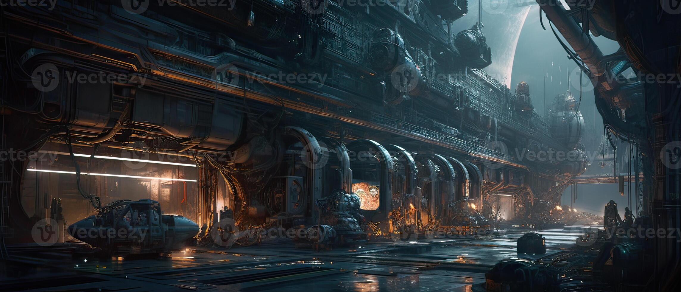 Futuristic sciFi huge battle spaceships. Futuristic sciFi huge battle spaceships concept for futuristic interstellar deep space travel for sci-fi backgrounds. . photo