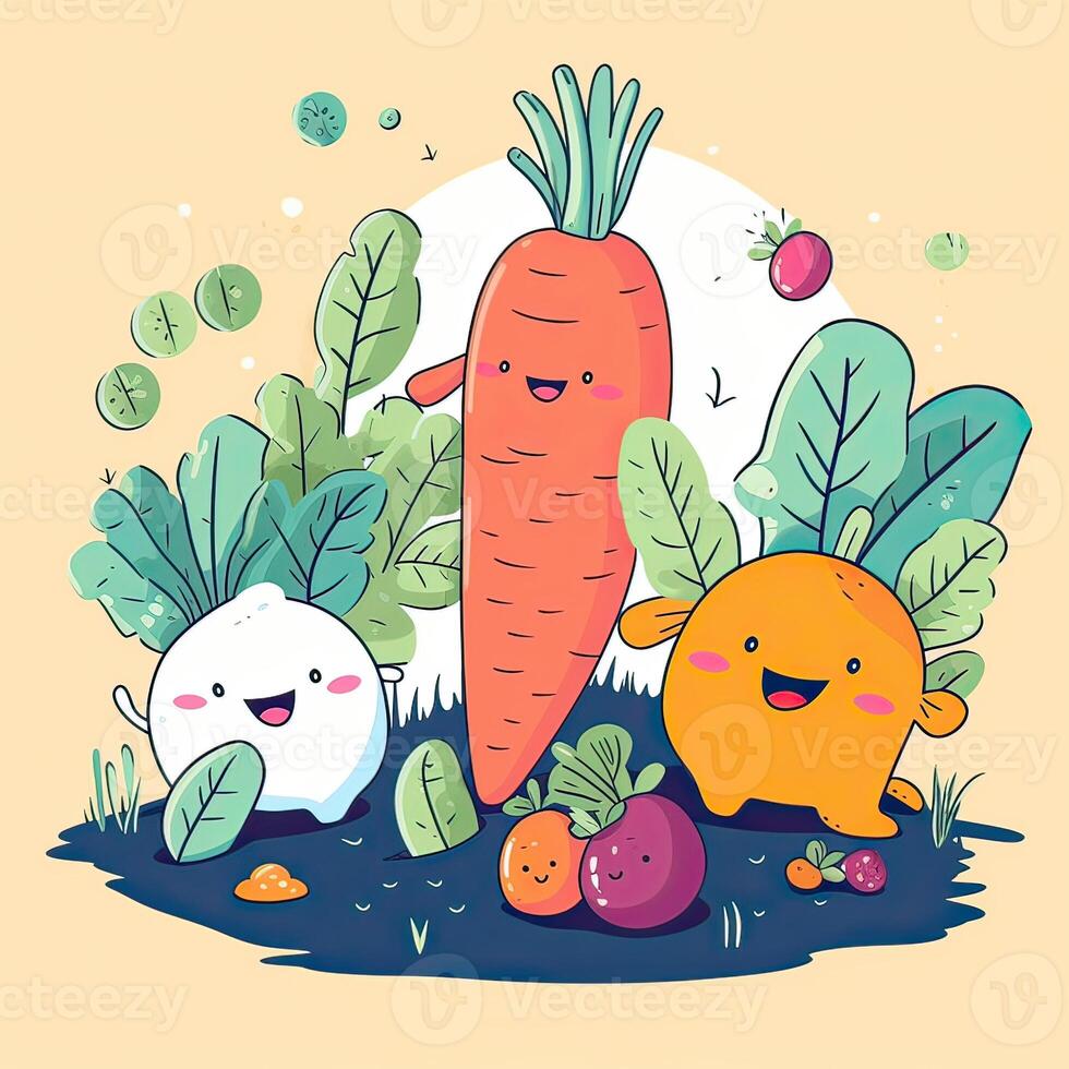 Seamless pattern with vegetables.Seamless pattern can be used for t-shirt graphics, print. Vector illustration. . photo