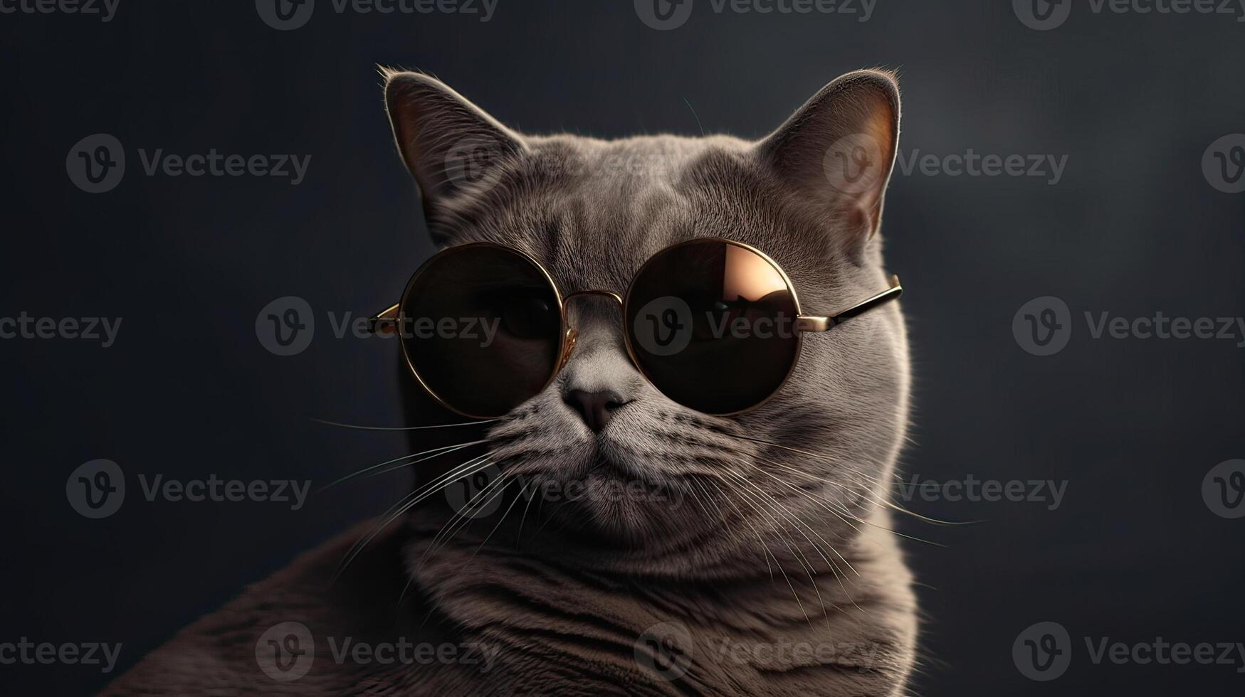 funny studio shot of cool cat wearing sunglasses on gray background with copy space. . photo