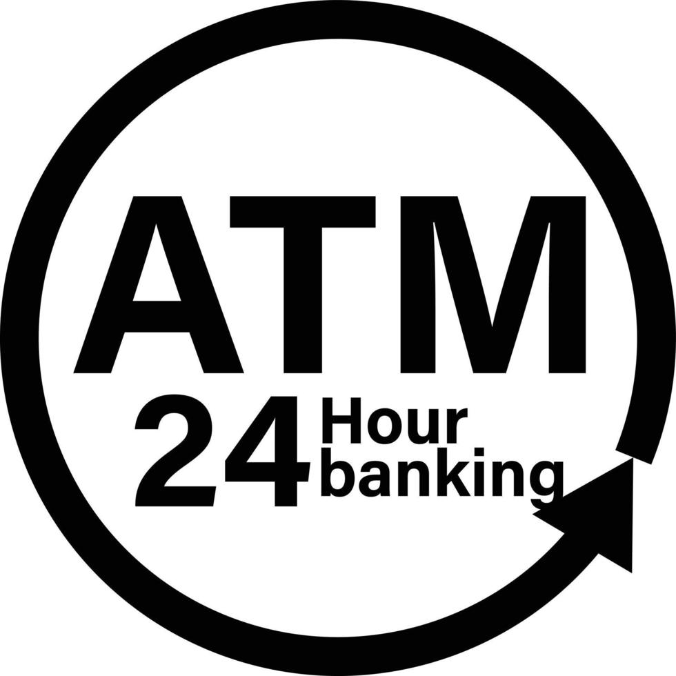 24 hour ATM icon on white background. ATM 24 hours sign. flat style. vector