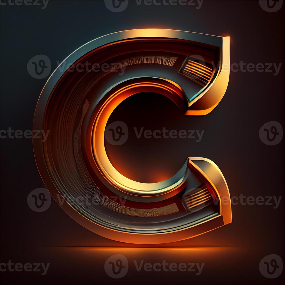 Letter C, gold color, cryptocurrency. The logo on a dark background. photo