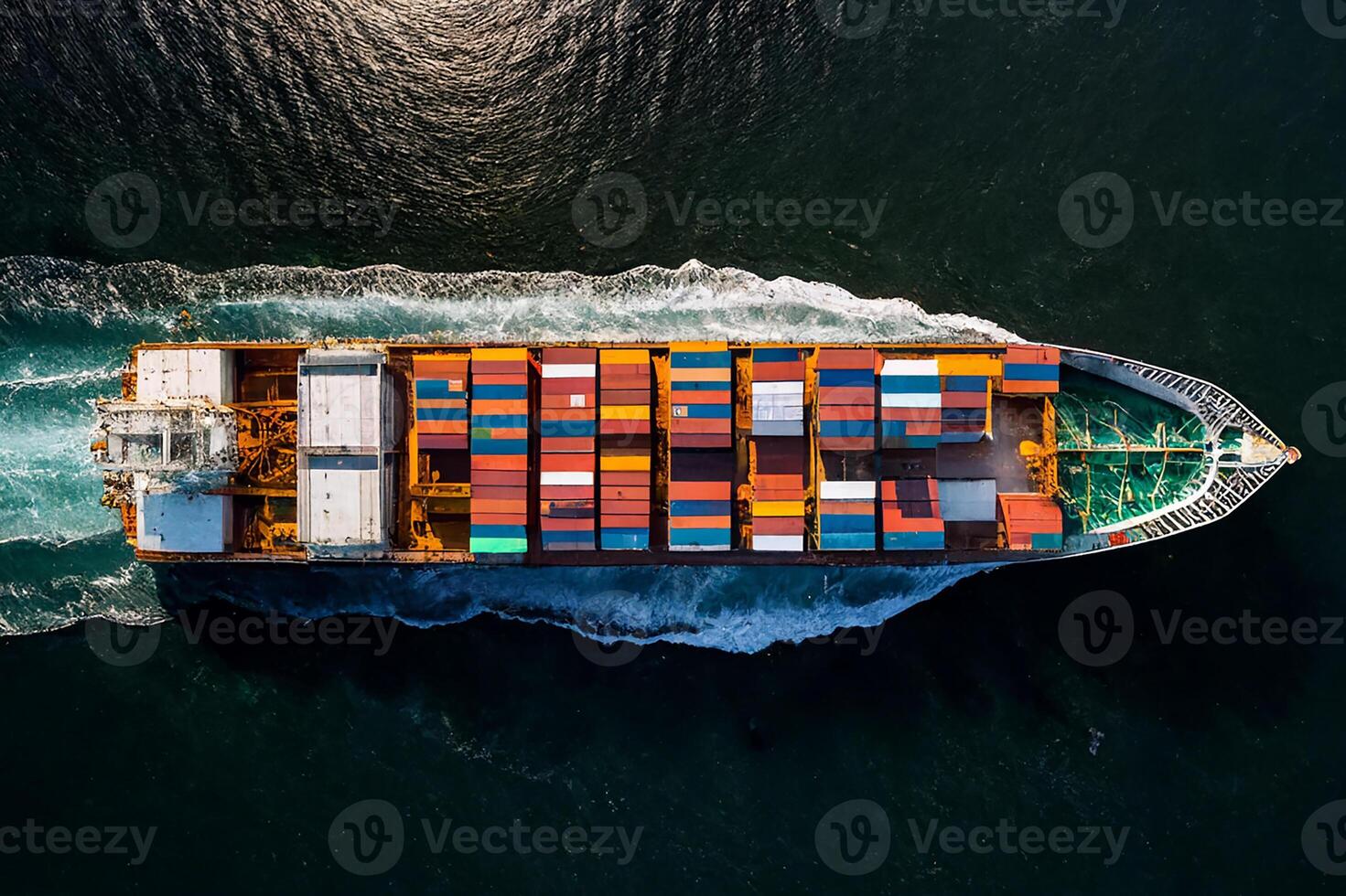 A large seagoing vessel, a ship carrying large sea containers, a container ship sailing on the high seas. photo