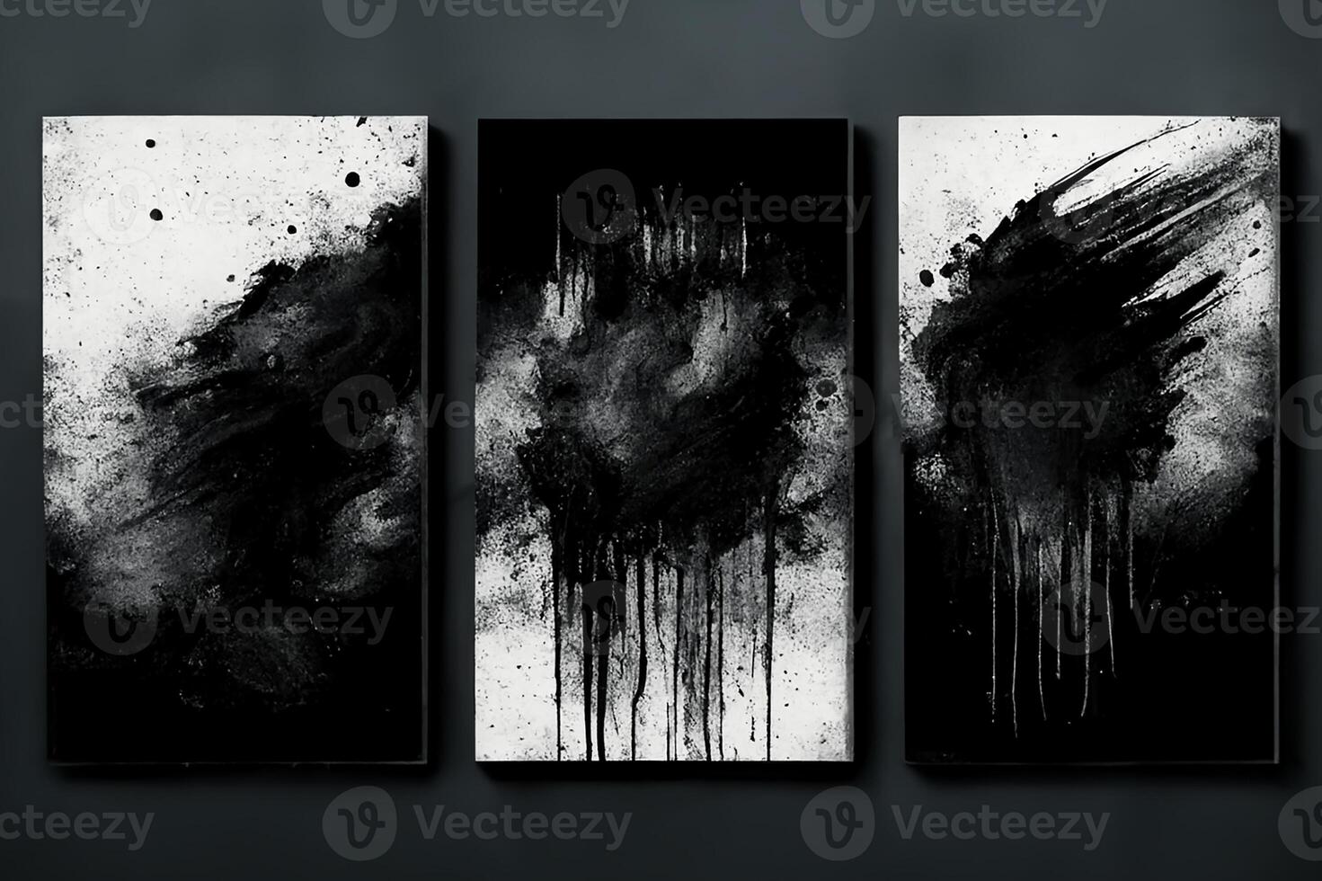 A set of three black grunge textures drawn in watercolor strokes. photo