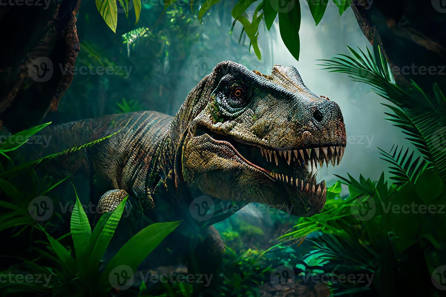 Dinosaur Tirex in the rain forest. Realistic image of the animals. photo