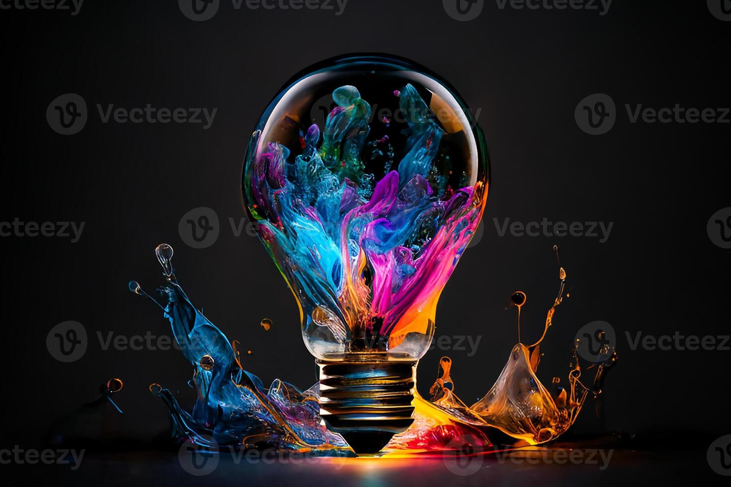 A light bulb with strokes of paint in neon colors. A creative concept for creativity. photo