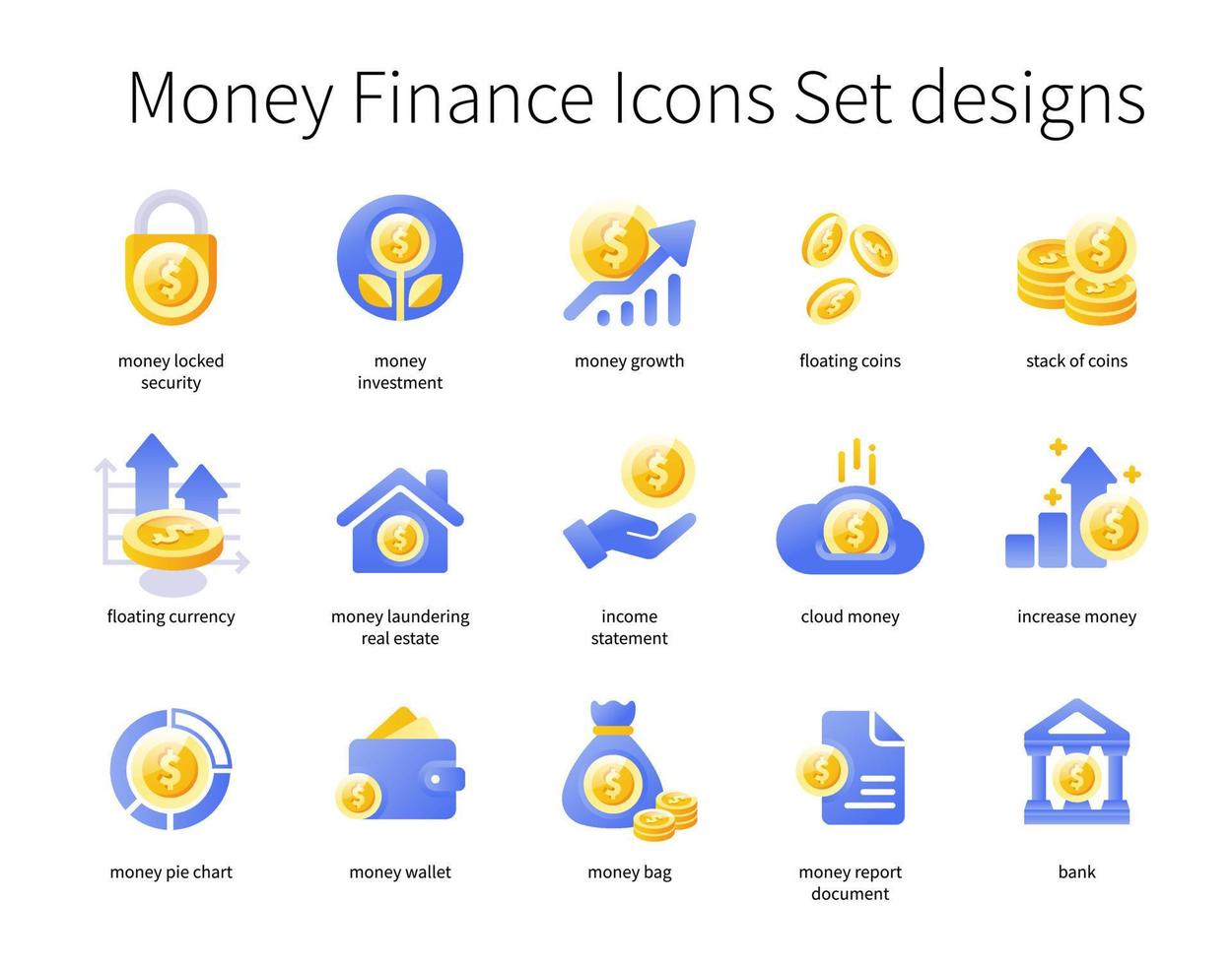 dinero Finanzas íconos conjunto diseños vector