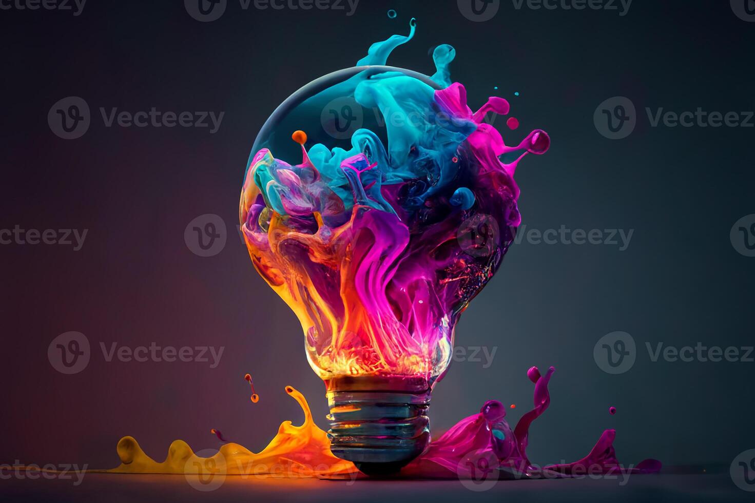 A light bulb with strokes of paint in neon colors. A creative concept for creativity. photo