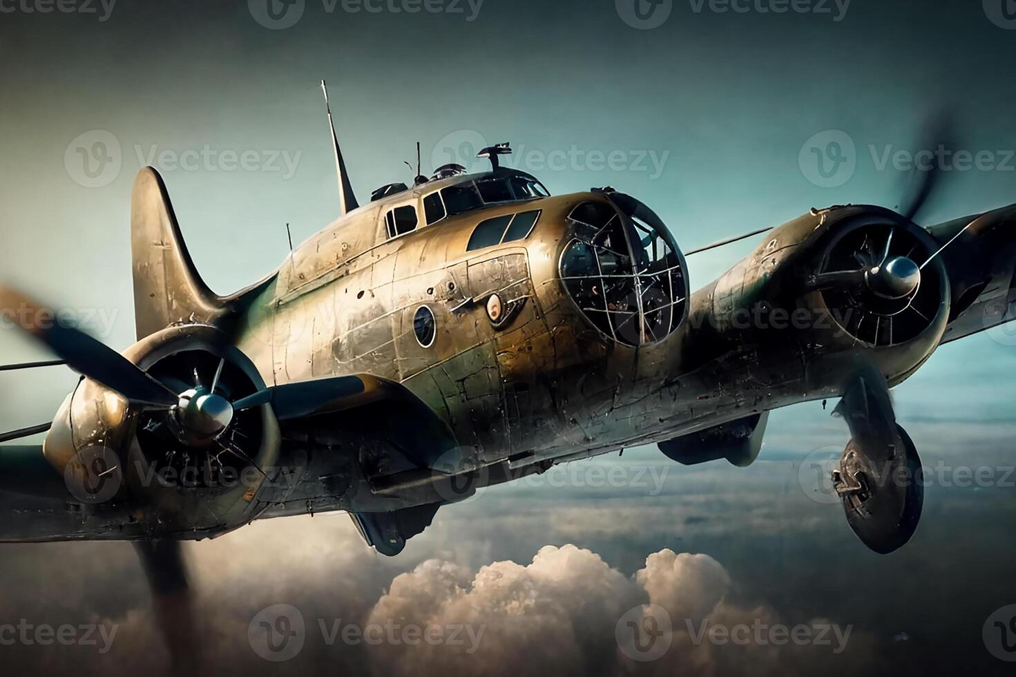 World War II aircraft in the sky. photo