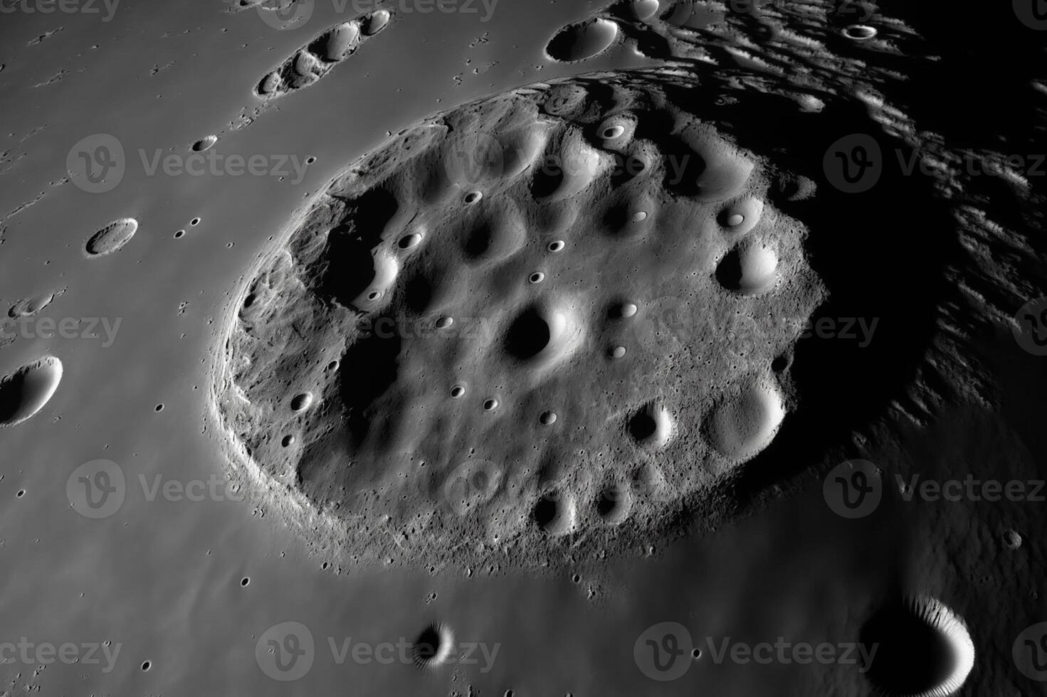The surface of the planet Mercury with craters from asteroids. Outer space. photo