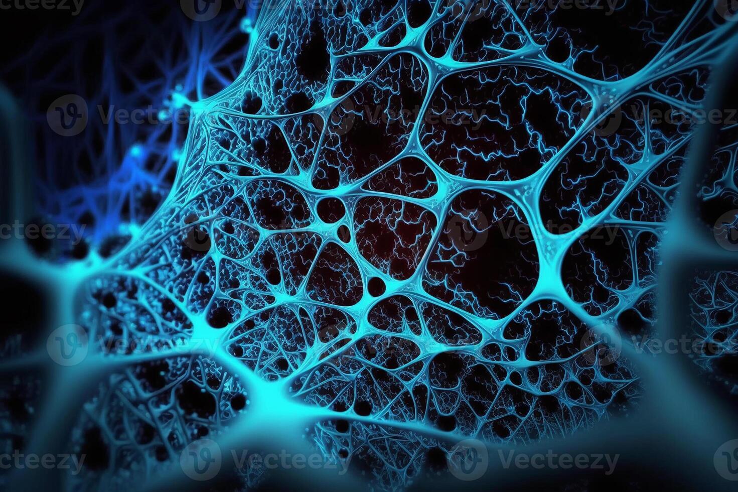 Digital web, abstract neural network, cell structure, fractal geometry, neon blue. photo