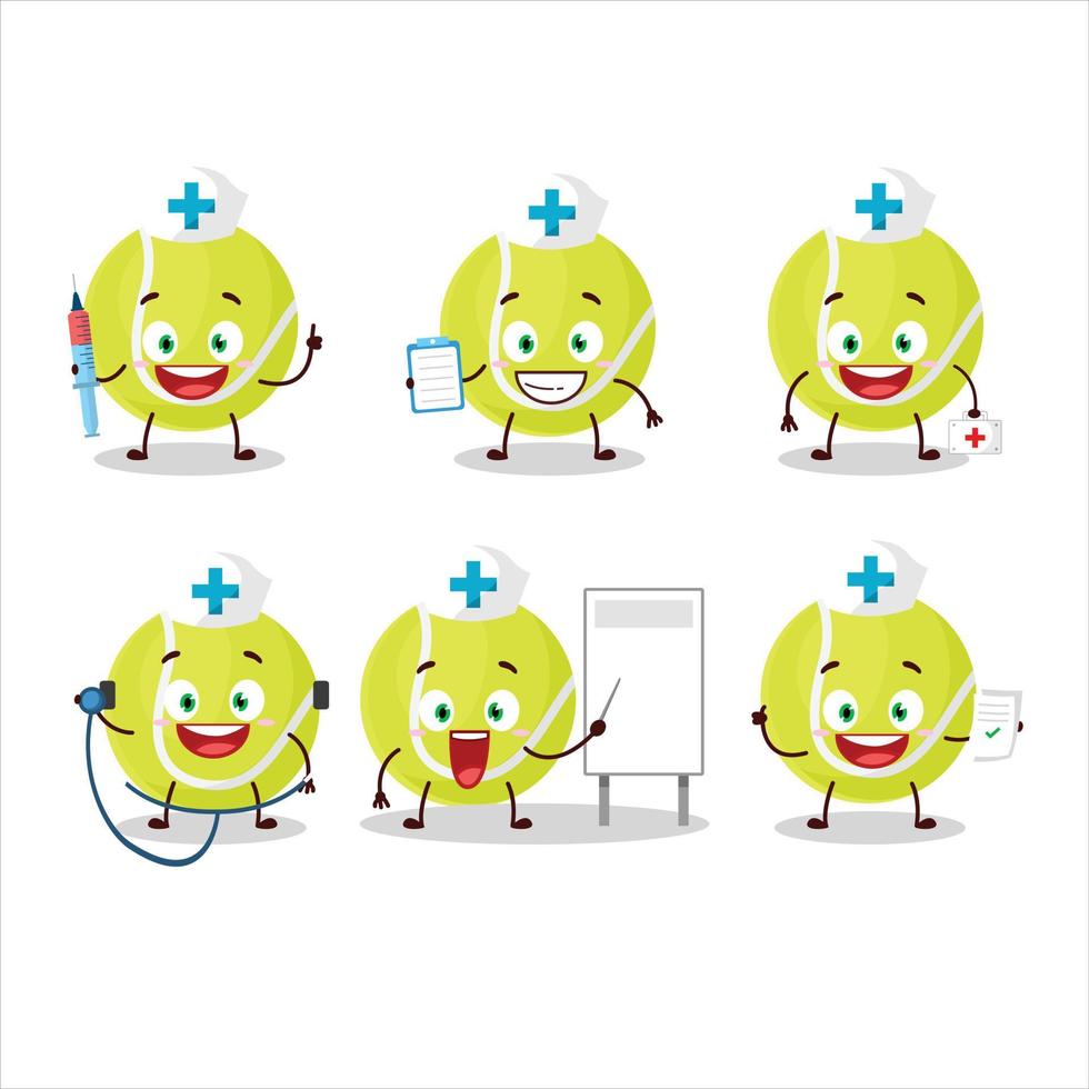 médico profesión emoticon con tenis pelota dibujos animados personaje vector