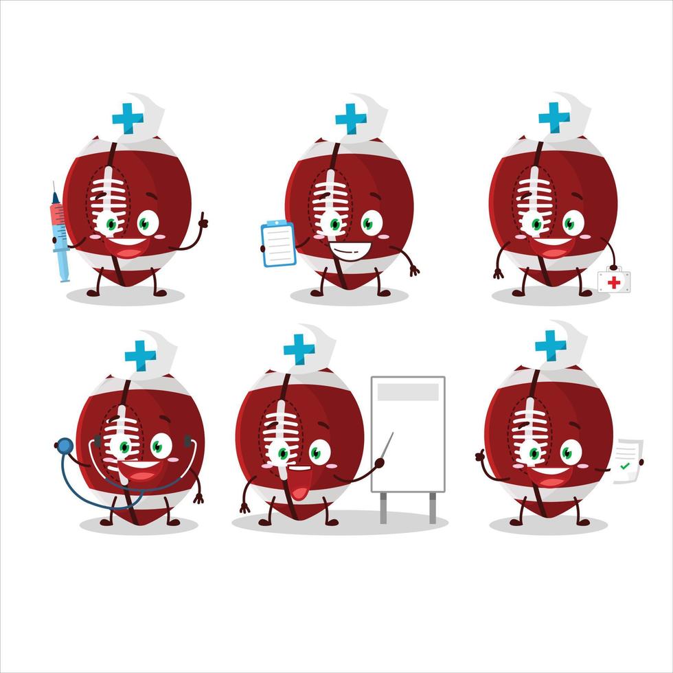 médico profesión emoticon con rugby pelota dibujos animados personaje vector