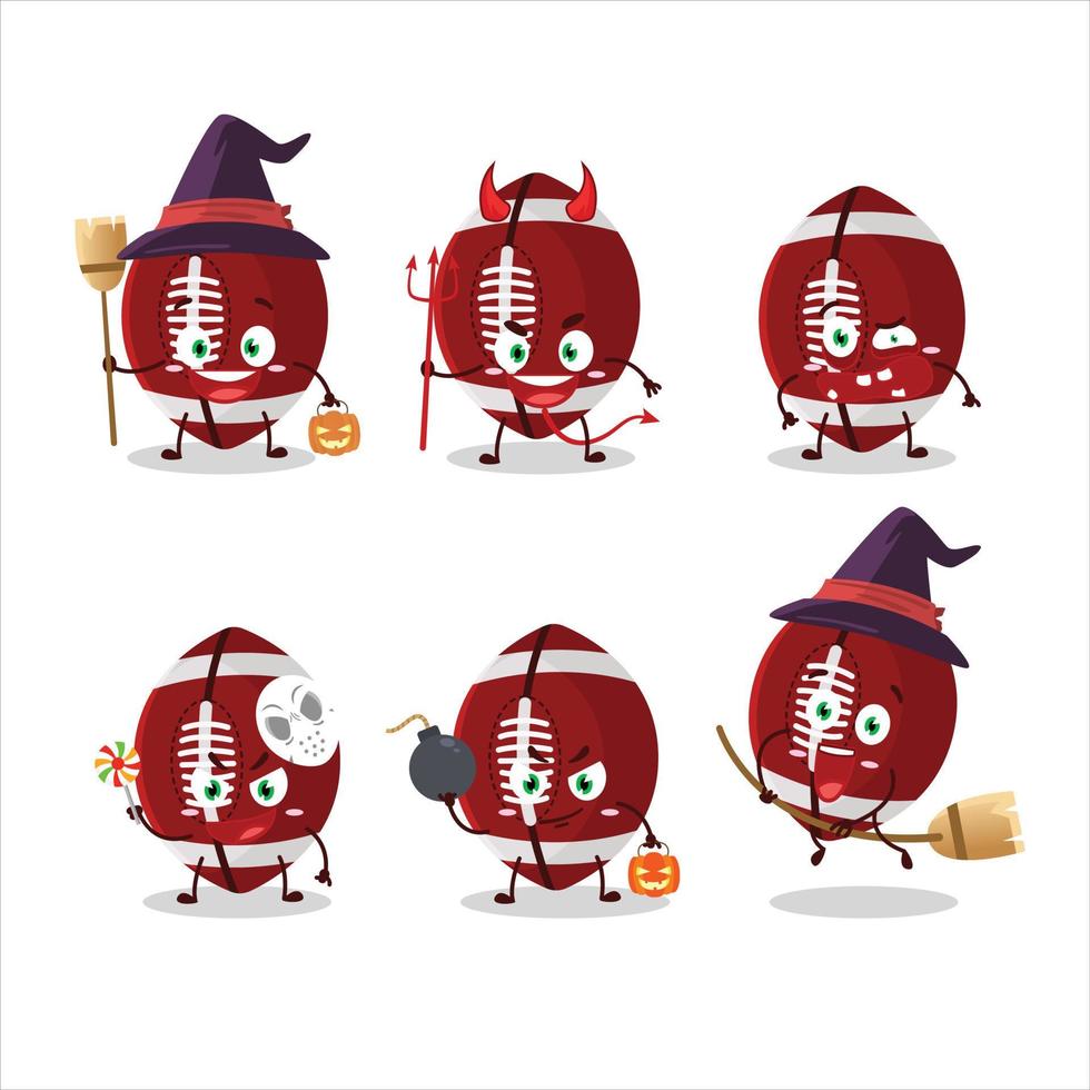 Halloween expression emoticons with cartoon character of rugby ball vector